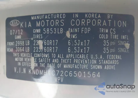 2012 Kia Sedona Ex from USA, damaged, VIN KNDMH4C72C6501564